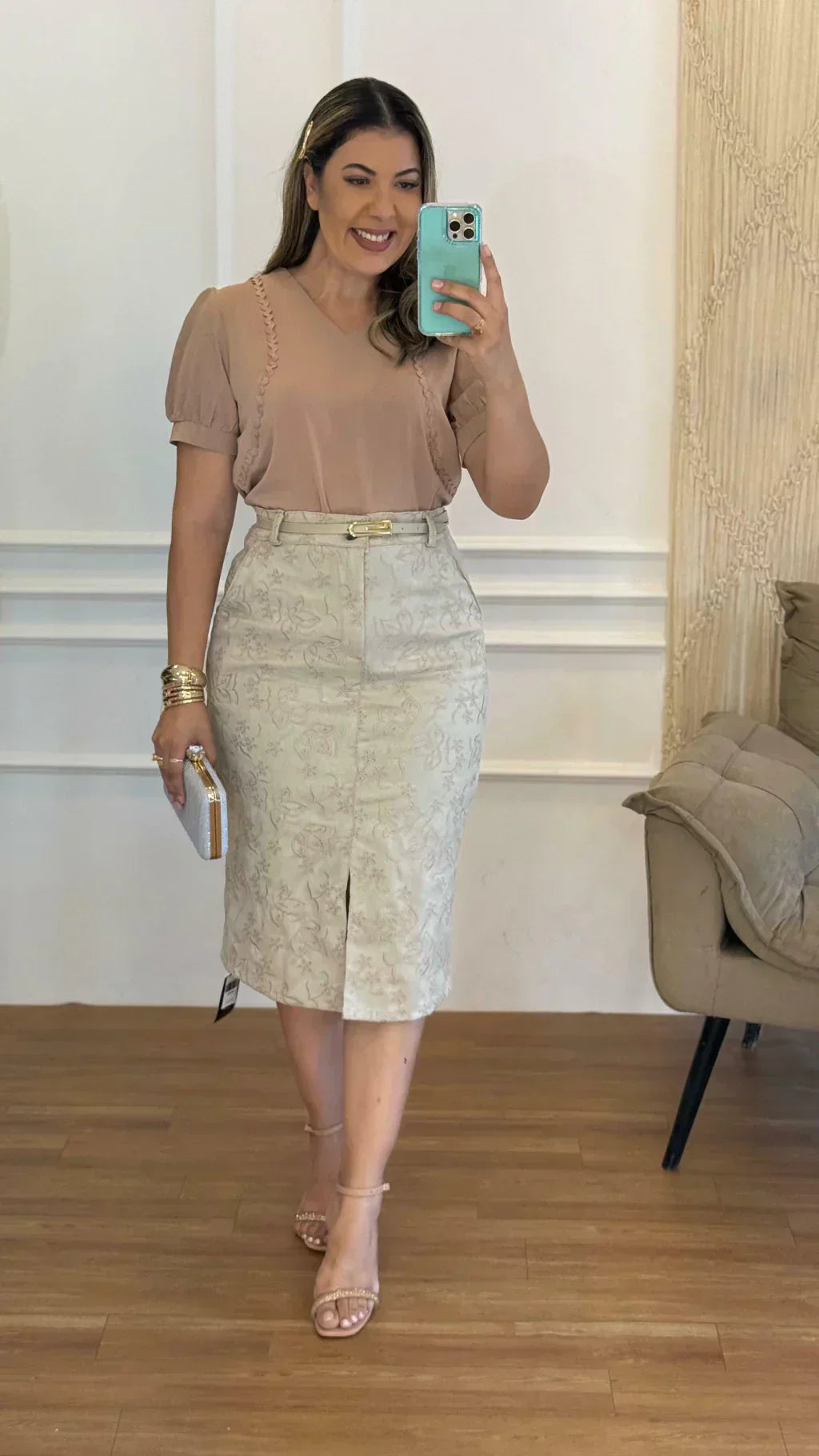 Conjunto Saia Renata Champanhe