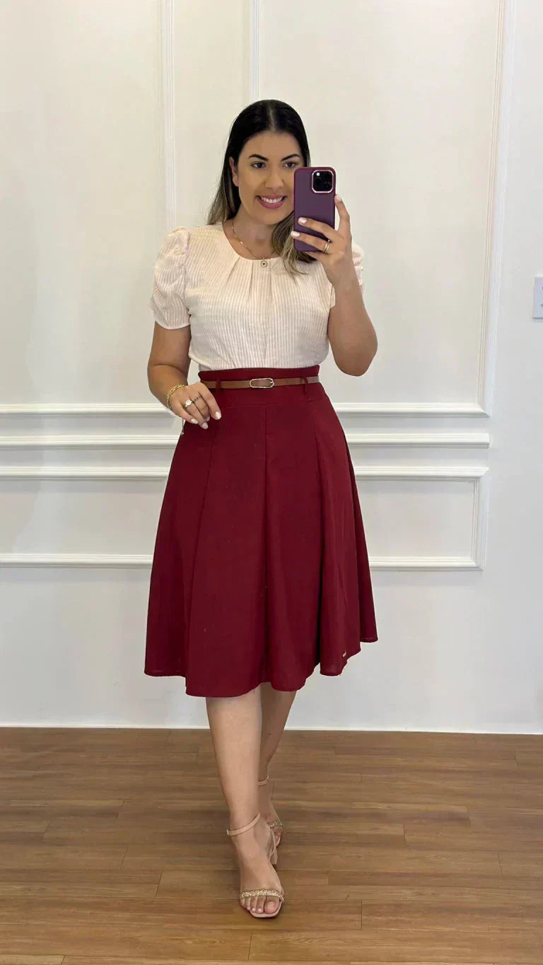 Conjunto Saia Linho Bordo
