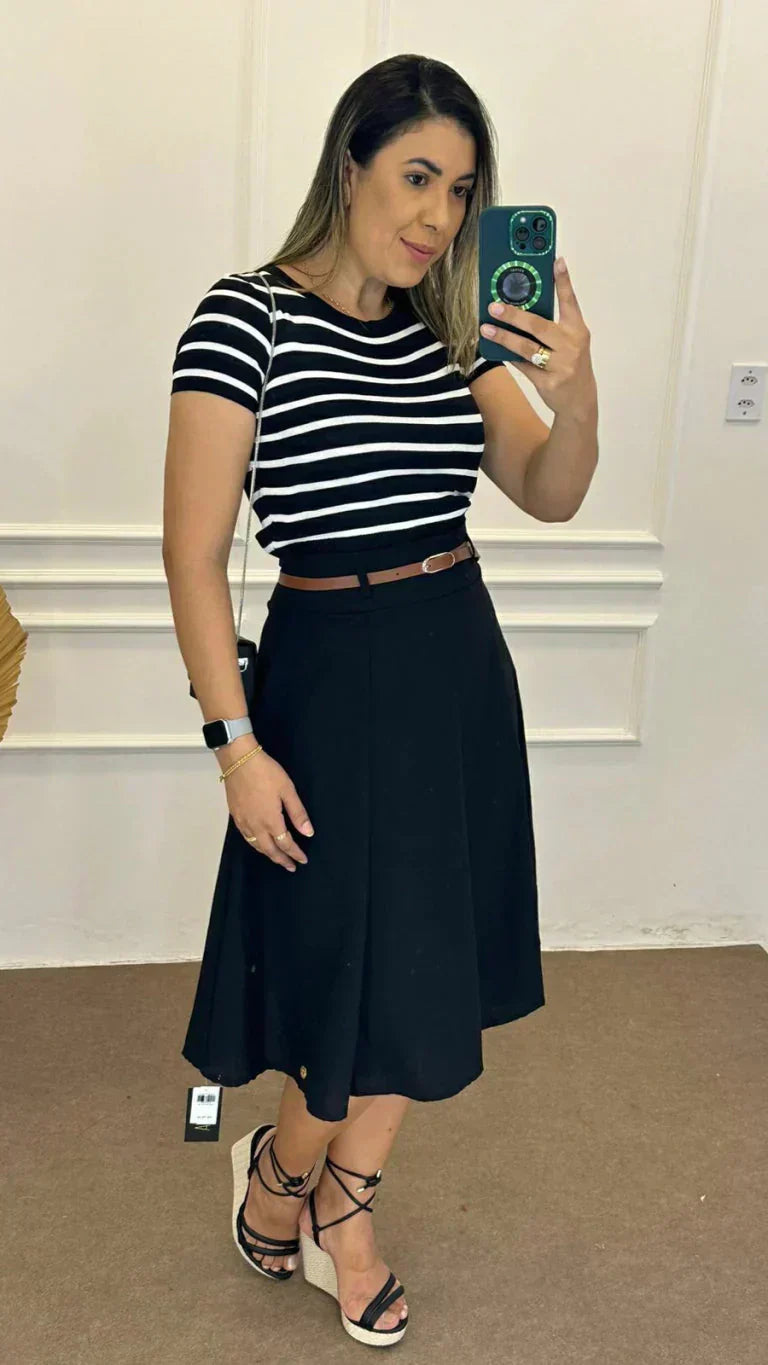Conjunto Saia Linho Preto