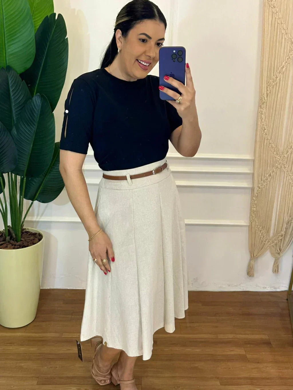 Conjunto Saia Linho Branco